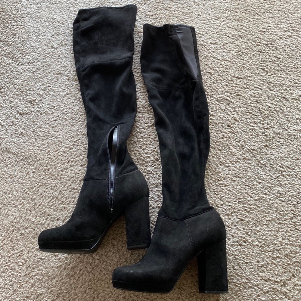 Black suede knee high boots